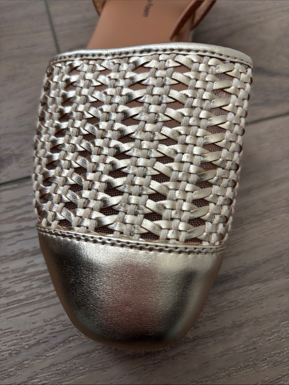 Metallic Woven Ankle-Strap Flats - Gold - Picture 3 of 5